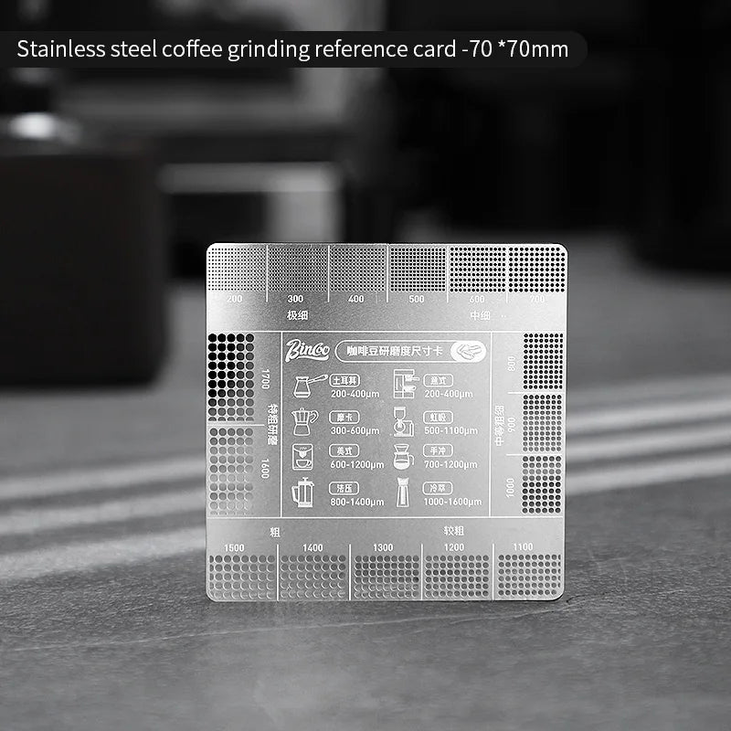 Stainless Steel Coffee Grind Size Reference Card – Precision Ruler Tool for Professional Bean Grinding