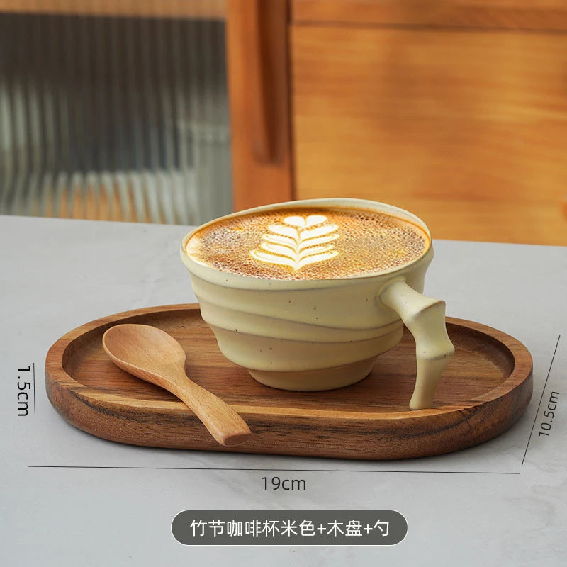 High End Vintage Bamboo Ceramic Coffee Mug