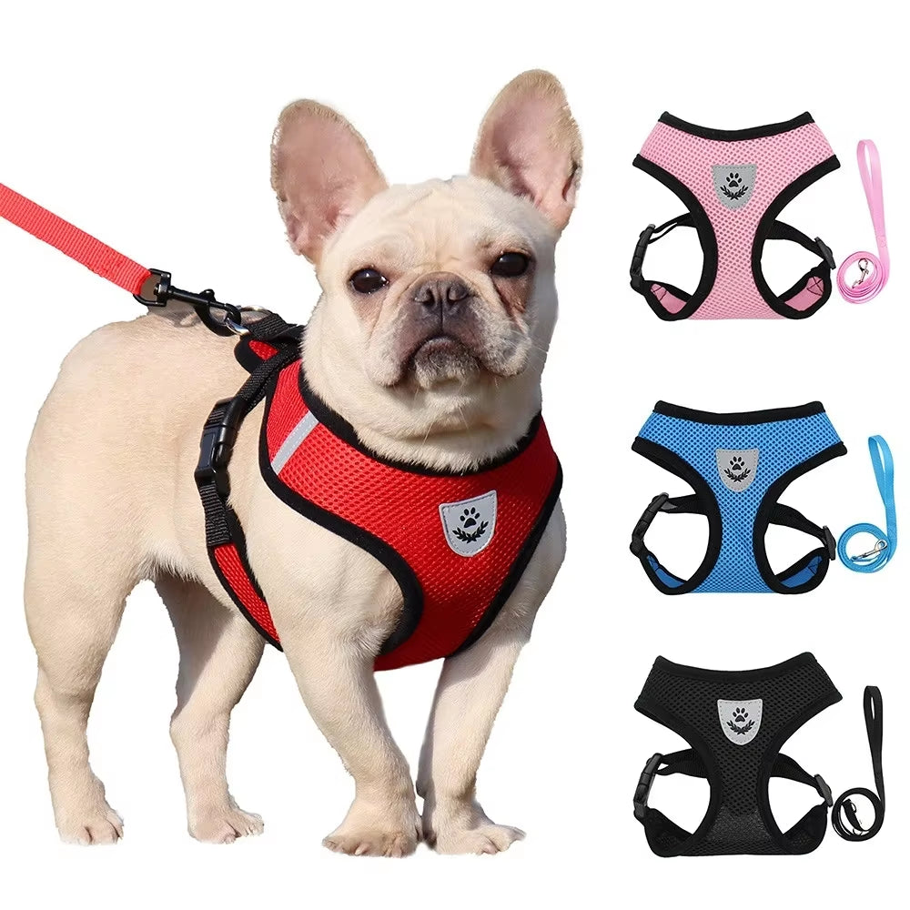 Adjustable Breathable Polyester Mesh Style Cat and Dog Harness with Lead/Leash for Small Pets 