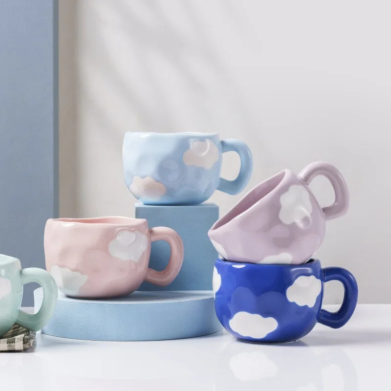 Korean Style 300ML Creative Hand Pinched Irregular Flower Ceramic Coffee Mug 