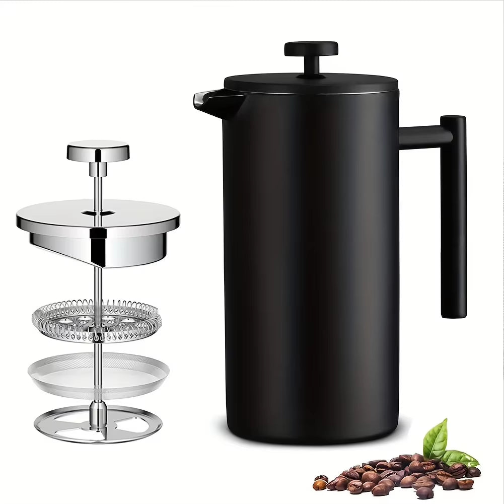 Black French Press Handmade Stainless-Steel Double Walled Insulated 1000Ml Coffee Pot 