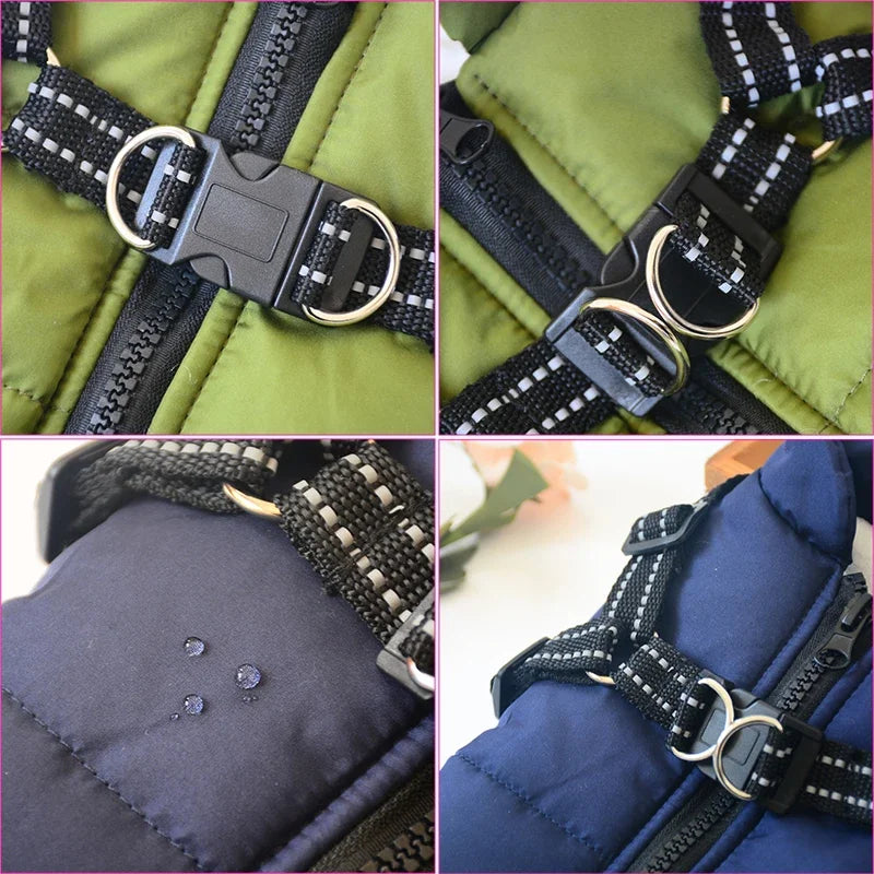 Waterproof Winter warm Large Pet Dog Jacket with Harness 