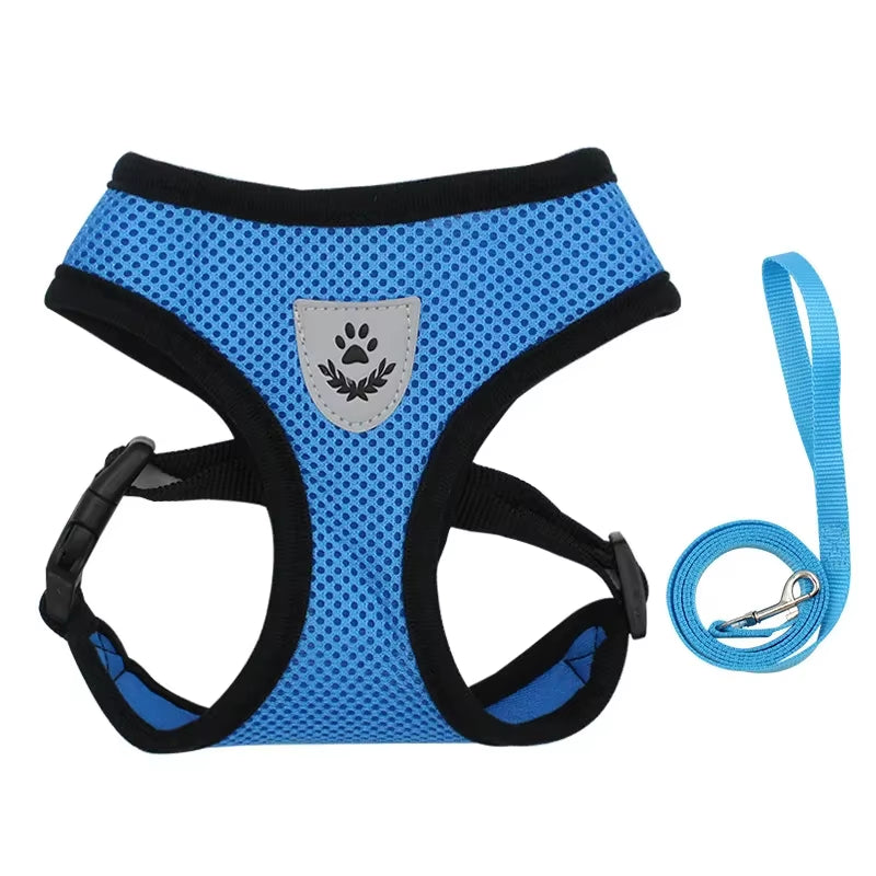 Adjustable Breathable Polyester Mesh Style Cat and Dog Harness with Lead/Leash for Small Pets 