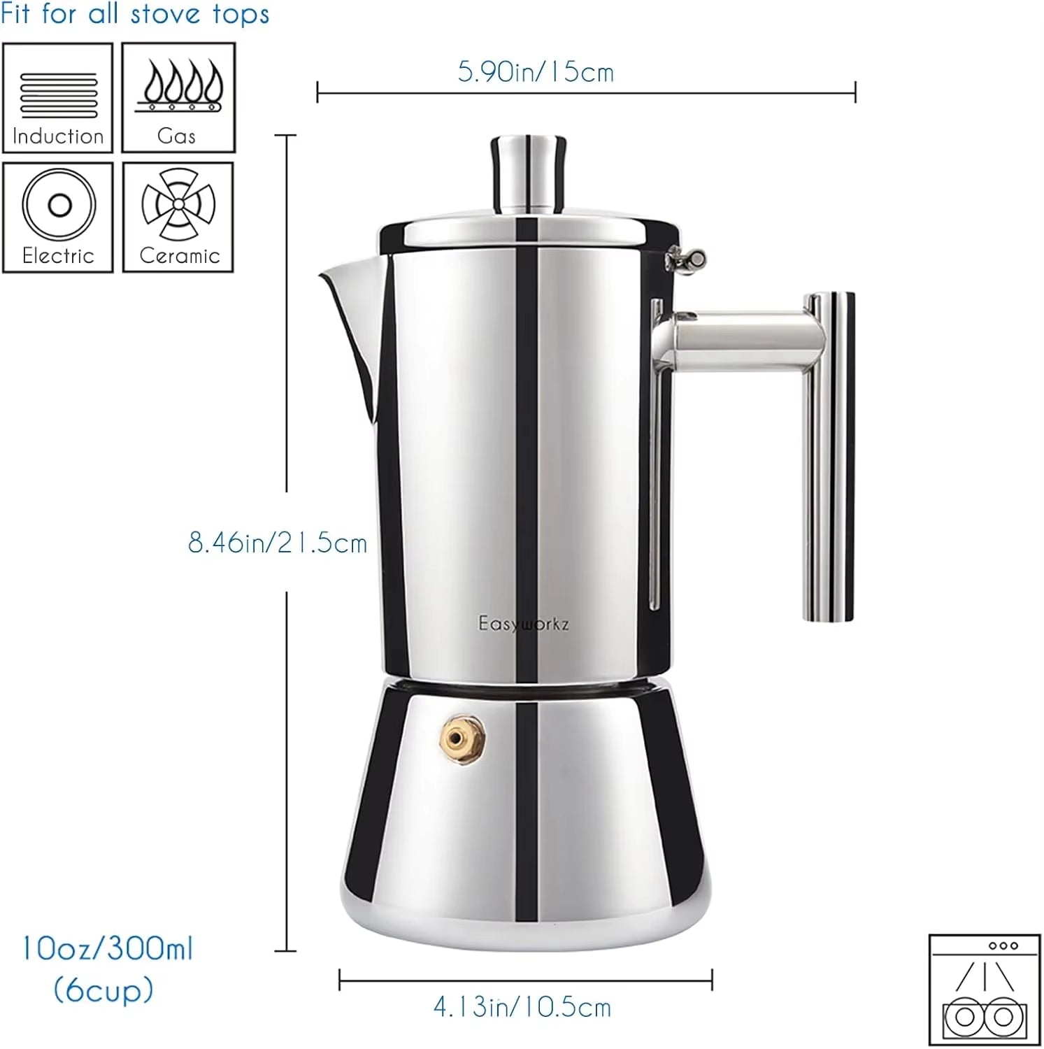 EW Stainless Steel Stovetop Espresso Maker - Induction Moka Pot