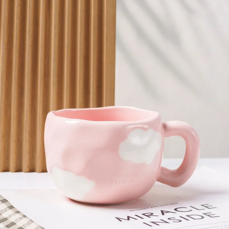 Korean Style 300ML Creative Hand Pinched Irregular Flower Ceramic Coffee Mug 