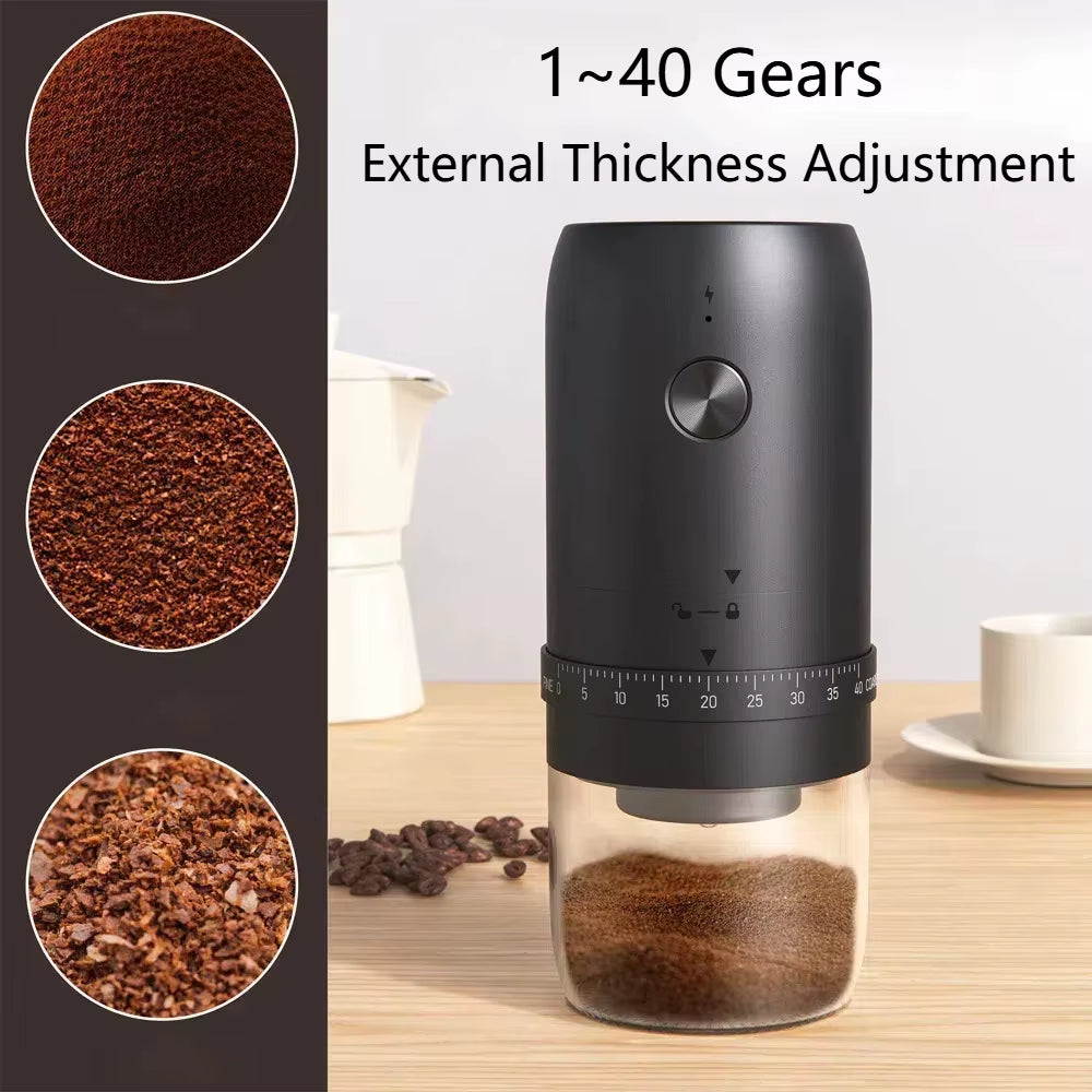 Portable Rechargeable 1800mAh Electric Coffee Grinder – 40 Adjustable Grind Levels