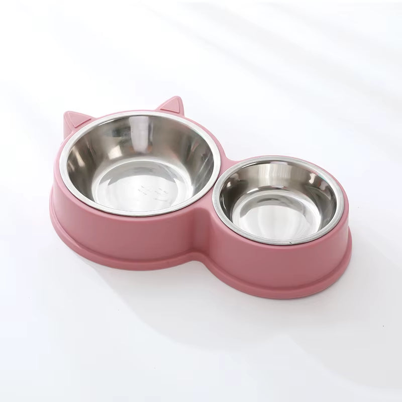 Stainless Steel Two Bowl Dog and Cat Feed and Drink 