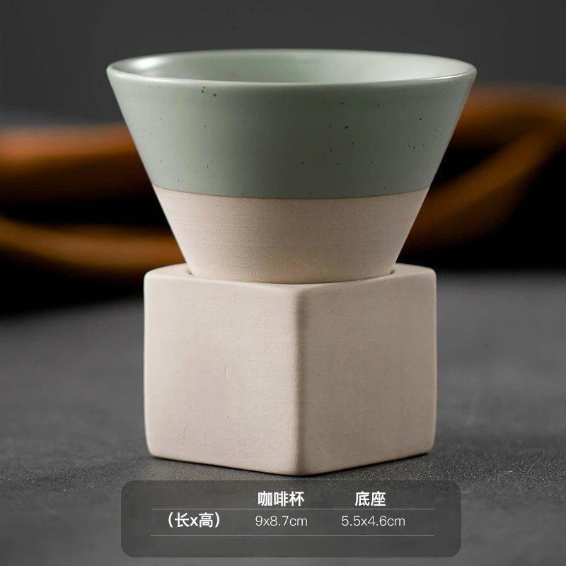 Retro Japanese Triangular Cone Shape Pottery Tea and Coffee Cup
